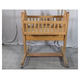 Vintage Wooden Baby Cradle on Casters