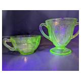 Vintage Uranium Glass Creamer and Sugar Set