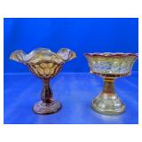 Vintage Amber Carnival Glass Pedestal Dishes