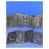 (2)Metal "Faith" & "Love" Standing Signs Duo