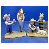 (2) Porcelain Children Farm Figurines