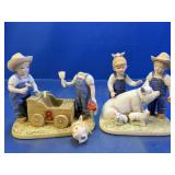(2) Porcelain Farm Children Figurines