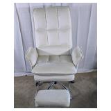 Cream Upholstered Office Chair w/ Footrest