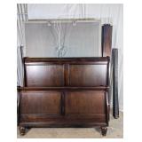 Wood Sleigh Bed Frame with Upholstered Headboard