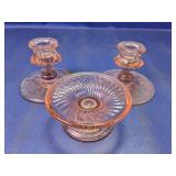 Pink Depression Glass Console Set