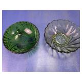 Vintage Green Glass Footed Bowls