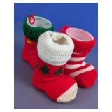 (3)Vintage Knit Holiday Boot Ornaments Trio