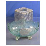 Glass Bowl & Decorative Cube Vase