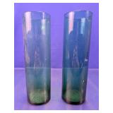 Pair of Tall Teal Blown Glass Cylinder Vases