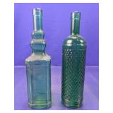 Vintage Style Teal Glass Decorative Bottles