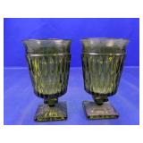 Avocado Green Diamond Cut Pedestal Goblets