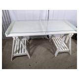 White Wood Trestle Desk w/ Glass Top