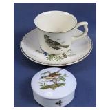 (2)Vintage Bird Ceramic Tea Set & Trinket Box