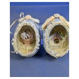 (2)Vintage Diorama Easter Egg Ornaments Duo