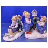 (2) Porcelain Winter Children Figurines