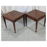 (2) Vintage Inlaid Wood End Tables