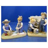 (2) Porcelain Children Farm Figurines