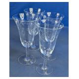 Set of 4 Etched Floral Crystal Wine Goblets