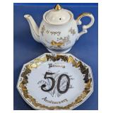 Musical 50th Anniversary Teapot and Plate Set