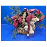 Holiday Basket w/ Bear & Poinsettias