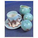 Turquoise Pottery Tea Set and Shakers Lot