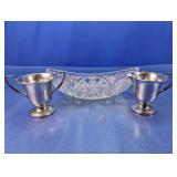 Metal Cream & Sugar Set w/ Cut Glass Bowl