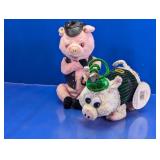 (2)Biker & Christmas Musical Plush Pig Duo