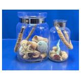 (2)Coastal Glass Lantern Vases w/ Sea Decor Duo