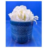 Blue Glass Vase with Artificial Roses