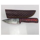 (1) Handcrafted Damascus Knife w/ Leather Sheath