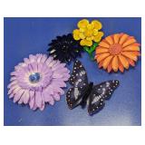 (5)Vintage Floral & Butterfly Brooch Pin Lot