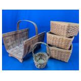 Assorted Wood & Woven Baskets Lot