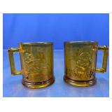 2 Tiara Amber Glass 8 oz Nursery Rhyme Mugs