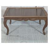 Carved Wood Coffee Table w/ Glass Top