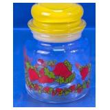 Vintage Strawberry Glass Jar w/Yellow Lid