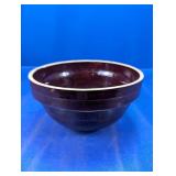 Vintage Brown Stoneware Ribbed 9" Crock Mixing