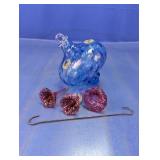 Hand Blown Blue & Cranberry Glass Hummingbird