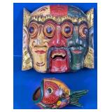 Hand Painted Decorative Mask and Fish Figure