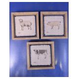 Framed Farm Animal Fabric Wall Art Set