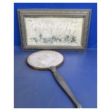(2) Vintage Vanity Mirror & Framed Floral Art