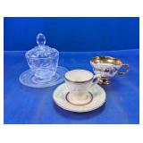 2 Vintage English Ceramic Cups, Glass Covered J