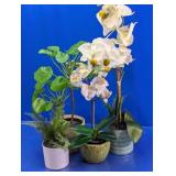 (4) Assorted Artificial Potted Plants