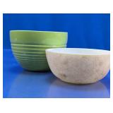(2) Green Ribbed Ceramic & Stoneware Bowl