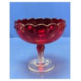 (1) Red Glass Pedestal Bowl