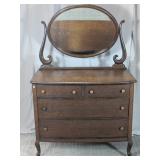 Oak Dresser w/ Oval Mirror 4 Drawers