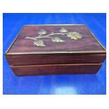 Wood Jewelry Trinket Box with Metal Floral Lid