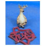Whimsical Deer Figurine & Texas Metal Trivet
