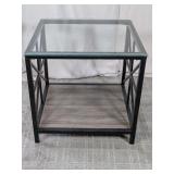 Modern Glass Top Side Table with Metal Frame