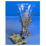 Vase with Brass Stand and Ornate Brass Trivet