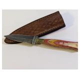 Damascus Steel Dagger with Colorful Wood Handle